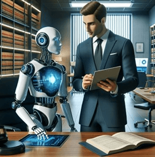 Ilustração representando Direito Digital e IA com símbolos de tecnologia, dados e inteligência artificial