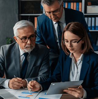 Ilustração representando Direito Imobiliário com símbolos de propriedades e contratos de compra e venda